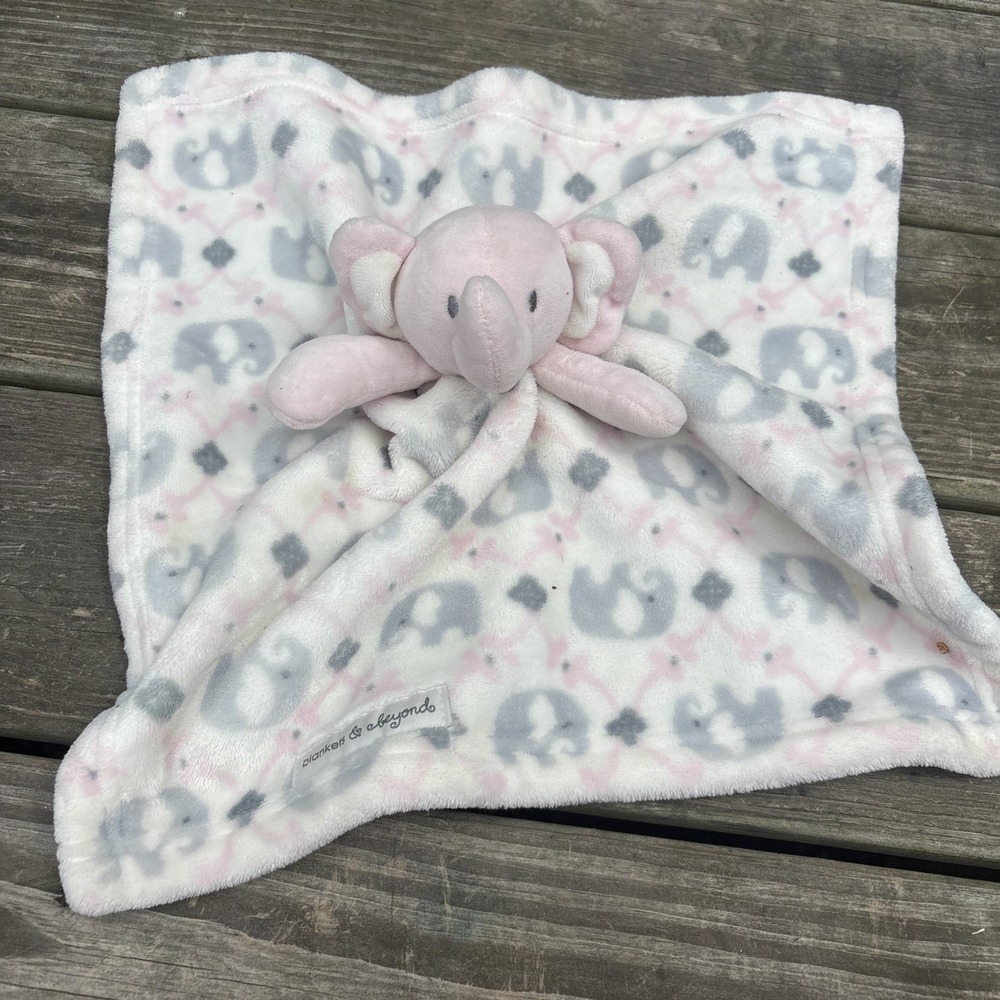 Blankets and Beyond White Pink Gray Elephant Blanket Soft Lovey Security Baby